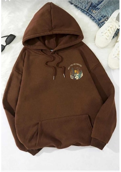 Kozia Outdoors Malkoçbey Baskılı Oversize Unisex Sweatşirt Kahve Kahve