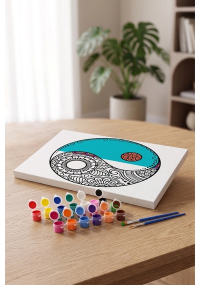 Yin Yang Desenli Mandala Tuval Boyama Seti 40x50 Cm