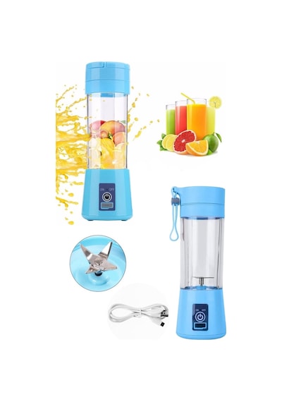 Portatif Taşınabilir Usb Şarjlı Mikser El Blender Mavi 380 ML