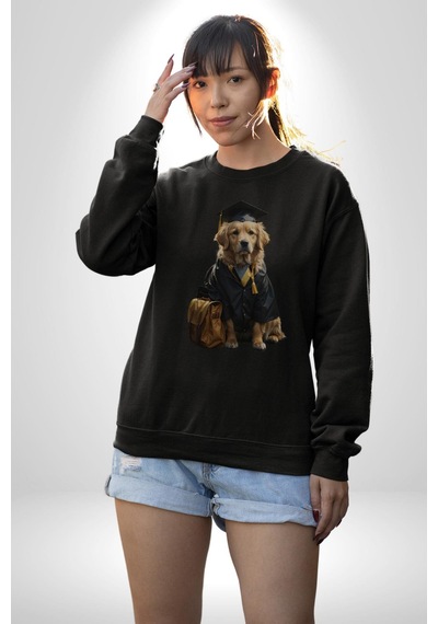 Okula Giden Öğrenci Golden Unisex Siyah Baskılı Sweatshirt Siyah