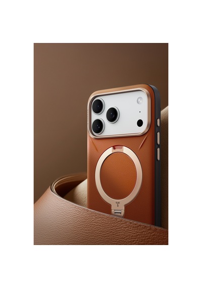 Torras Apple iPhone Uyumlu 17 Pro O Stand Spin Vegskin Serisi Magsafe Kılıf Kahverengi