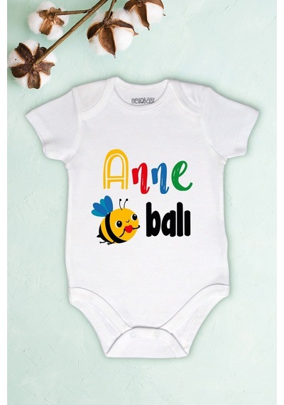 Tuğbababy Baby Unisex Bebek Beyaz Anne Balı Baskılı Body Zıbın Kız Erkek Beyaz