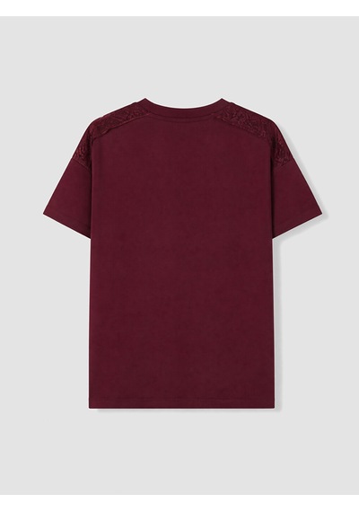 Lcw Everyday Bordo Bisiklet Yaka Dantel Detaylı Kadın Tişört