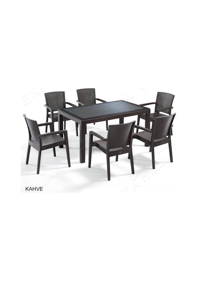 Yektahome Novussi Liverno Classi Rattan Masa Takımı Bahçe Takımı 90 x 150 CM Ka Kahverengi