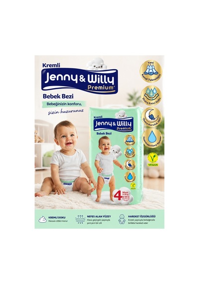 Jenny & Willy Premium Kremli Bebek Bezi Maxi 4 Numara 8-18 Kg 40 Adet Ultra Emici Bebek Bezi