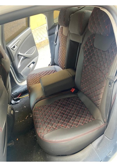 Citroen C5 Arka Sırt Arka Oturma 2+1 Arka Sırt Kolcaklı Model Kırmızı Nakışlı Taytüyü Siyah Deri