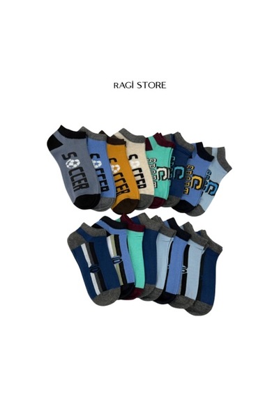 Ragi Store 7'li Mix Desen Dikişsiz Penye Erkek Çocuk Patik Çorap Çok Renkli