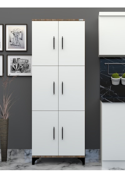 % 100 Mdf 6 Kapaklı Çok Amaçlı Kiler, Banyo, Ayakkabılık, Balkon Dolap Kapaklar:beyaz Parlak--gövde Sümla