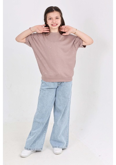 Modanino Kız Çocuk 2'li Jean Takım Pantolon+bluz 7-12 Yaş 12666 Gül Kurusu