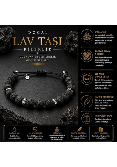 Safir Jewellery Lav Doğal Taşlı 8mm - 925 Ayar Gümüş Süslemeli Makrome Örgülü İpli Erkek Bileklik – Hediye Kutulu