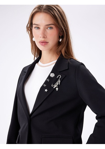 Faik Sönmez İğne Ve Broş Detaylı Örme Blazer Ceket W27ckt019 Uw27ckt01910 Siyah