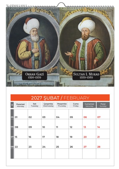 2027 Osmanlı Duvar Takvimi 33x48 Spiralli Diğer