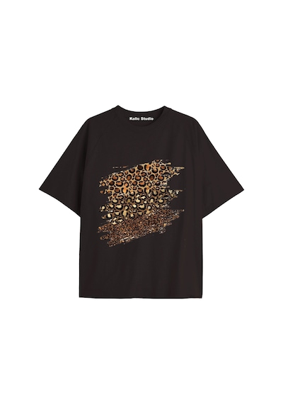 Kalic Studio Y2k Vintage Leopar Baskılı Siyah T-shirt Kod 186 Siyah-186