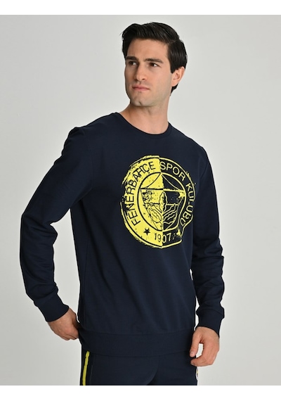 Galatasaray Fenerbahçe Tribün Uv Baskılı Tek Renk Logolu Erkek Sweatshirt Lacivert