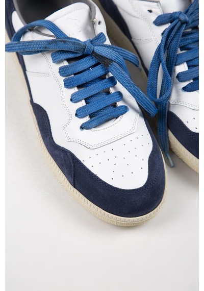 Krahe Artemis Erkek Hakiki Deri Eskitme El Boyamalı Bağcık Ve Iki Yedek Bağcıklı Beyaz-Mavi Sneakers 001