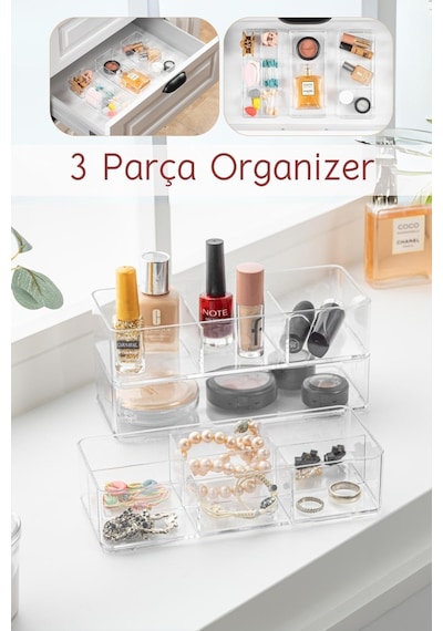 Nandy Home 3 Parça Çekmece İçi, Çok Amaçlı Düzenleyici Organizer Seti
