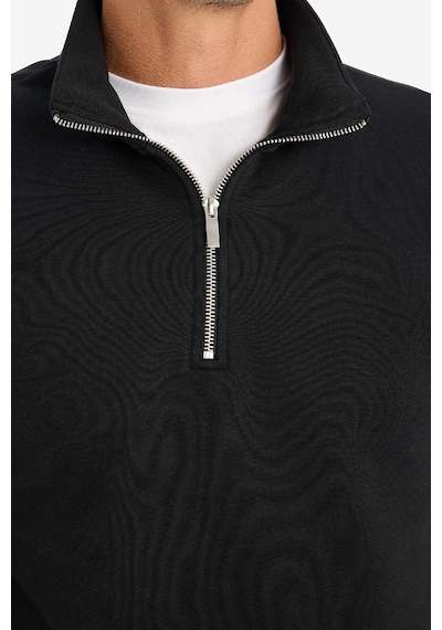 DeFacto Comfort Regular Fit Rahat Kalıp Fermuarlı Dik Yaka Basic Düz Sweatshirt X7405AZ25SPBK81