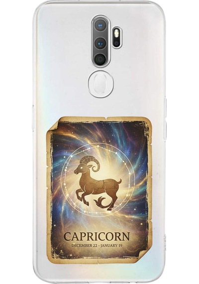 Oppo A9 2020 İle Uyumlu Burç Kartları Oğlak Tasarımlı Şeffaf Silikon Kılıf Şeffaf