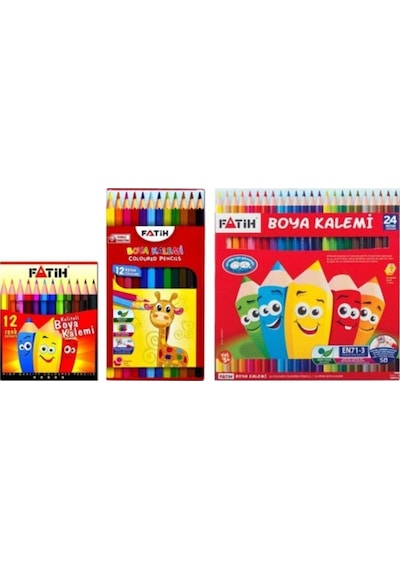 24'lü Tam Boy Kuru Boya Kalemi 24 Renk Kuru Boya Çok Renkli