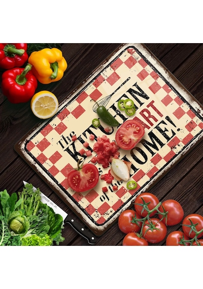 Decovetro Cam Kesme Tahtası Ve Sunumluk My Kitchen Heart Desenli 25 X 35 Cm Çok Renkli