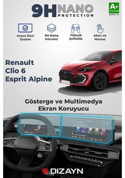 S-dizayn Renault Clio 6 Esprit Alpine 9h Gösterge Ve Multimedya Ekran Koruyucu 2026 Üzeri A+ Kalite
