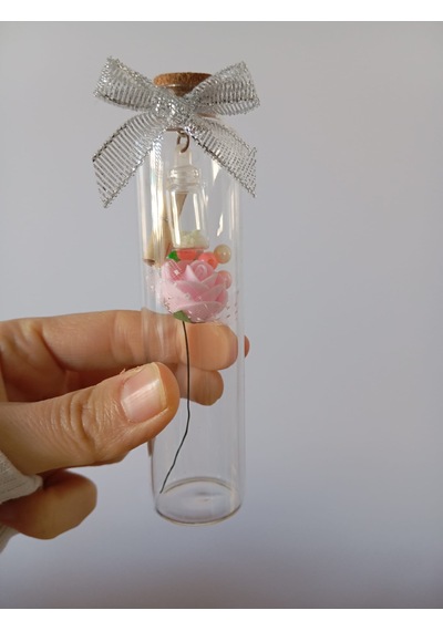 Özel Tasarım Dekoratif Cam Dilek Şişesi 14 Cm Pembe