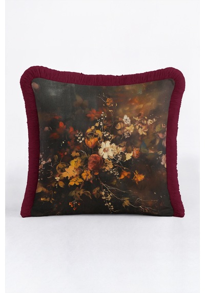 Vintage Çiçek Barok Saçaklı Yastık Kılıfı - Sanatsal Floral Kahverengi Bordo Püsküllü Kırlent Kılıfı Kadim Lagün Nektar Vintage Çiçek Barok Saçaklı Yastık Kılıfı - Sanatsal Floral Kahverengi Bordo Püsküllü Kırlent Kılıfı Kadim Lagün Nektar
