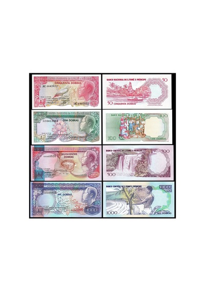 Saint Thomas & Prince 1982 Yılı 50-100-500-1000 Dobras Kağıt Para Set Çil Unc 4'lü Set Koleksiyon