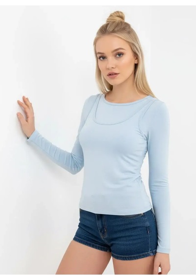 Park Karon 26031 Kadın Geniş Yaka Slim Fit Tasrım Modal Penye Bluz Bebe Mavi