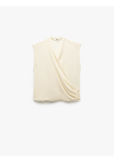Koton Krep Kumaş Drape Detaylı Kolsuz Kruvaze Bluz Ekru 5sak60202pw Ekru