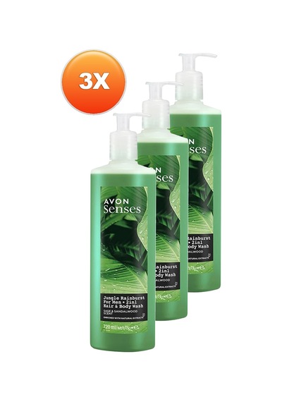Avon Senses Jungle Rainburst Adaçayı Ve Sandal Ağacı Kokulu Erkek Saç Ve Vücut Şampuanı 3 x 720 ML