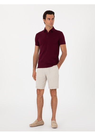 Bordo Slim Fit Polo Yaka Pamuklu Basic T-shirt Kirmizi