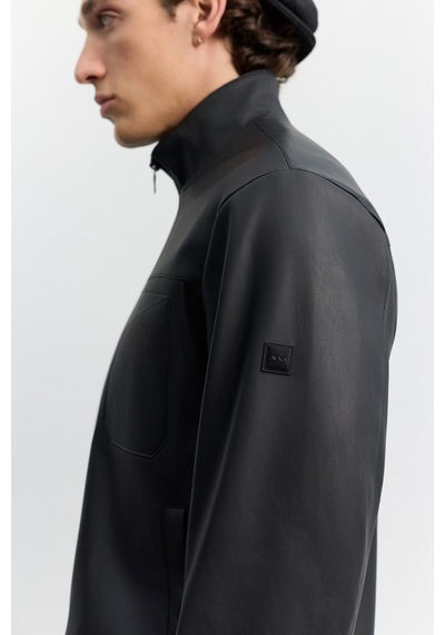 Avva Erkek Siyah Dik Yaka Suni Mevsimlik Comfort Fit Deri Mont A62y6107