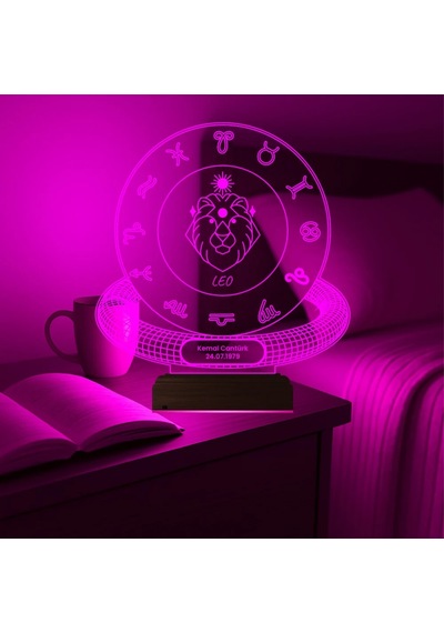 Luvivia Aslan Burcu Leo Astroloji Doğum Günü Hediyesi Kişiye Özel 3d Lamba - Masa Gece Lambası