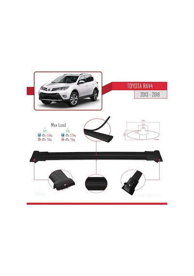 Toyota Rav4 2013-2018 Arası İle Uyumlu Fly Model Ara Atkı Tavan Barı Siyah