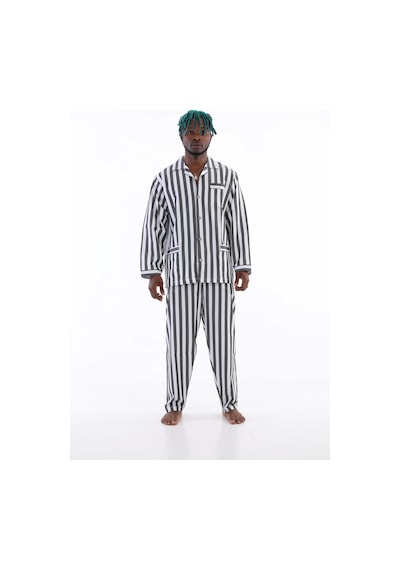 Uzun Kol Çizgili Gaffur Erkek Pijama Takım Antrasit
