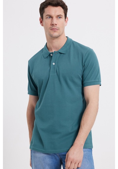 Tudors Erkek Slim Fit Dar Kesim %100 Pamuk Yeşil Polo Yaka Tişört-46205 Yeşil