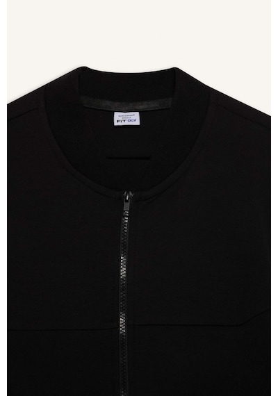 DeFactoFit Slim Fit Dar Kesim Kolej Yaka Skuba Dalgıç Kumaş Bomber Hırka F0877AX25SPBK81