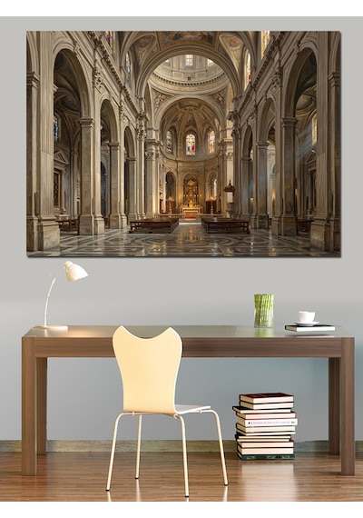 Tarihi Katedral İç Mekan Sütunlar Dekoratif Kanvas - Mdf Ahşap Tablo