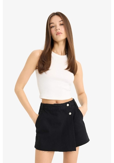 Defacto Yüksek Bel Cepli Mini Jean Şort Etek E4696AX25SM Siyah