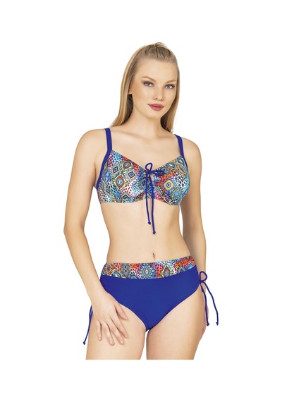 Endeep Kadın Büyük Beden Balenli Destekli Geometrik Desenli Bikini Takımı Mavi