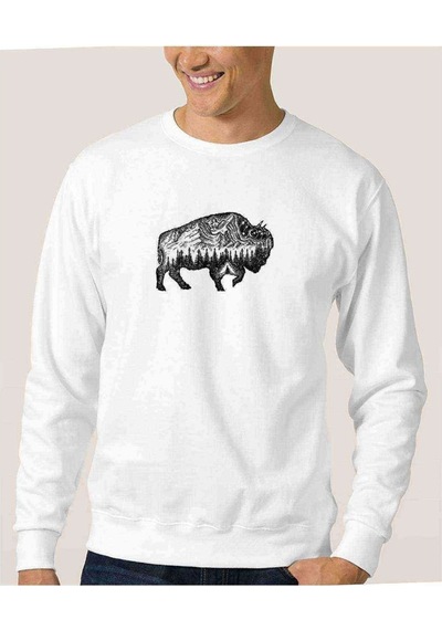 Silhouette Buffalo Baskılı Beyaz Erkek Örme Sweatshirt (528477220)