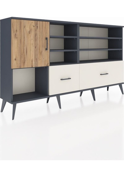 Arges Konsol 8 Raflı 2 Çekmeceli Tek Kapaklı 176x30x99 Antrasit-çam/aytaşı Atlas Çam/aytası - Antrasıt