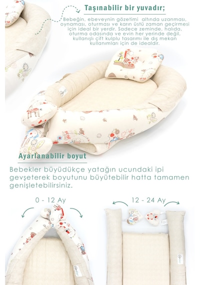 Babynest Ortopedik Bebek Yatağı, Anne Yanı Bebek Yatağı, Ergonomik Tasarım, Animal Serisi