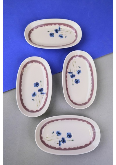 Tabak Evi Porselen Morden Oval Kayık Tabak 19x11x2,50cm 4 Parça Çok Renkli