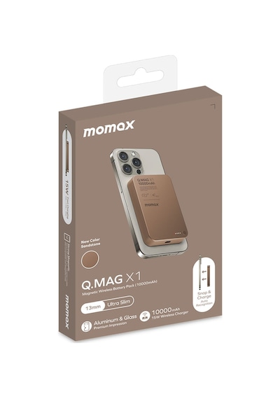 Momax IP117AL2 Q.Mag X1 10000 mAh Manyetik Kablosuz Powerbank Çöl Titanyumu