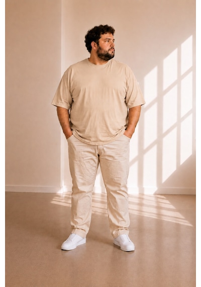 Sngl Tekstil Erkek Büyük Beden Oversize Kısa Kollu T-shirt 3xl 4xl 5xl 6xl 7xl 8xl 9xl Bej