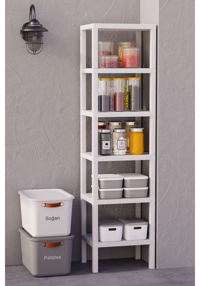 Shelf 6 Katlı Düzenleyici Plastik Raf Ünitesi Beyaz, Kitaplık, Mutfak, Banyo Rafı Dolabı Beyaz