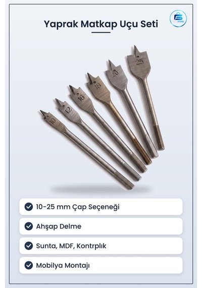 Ahşap Delme Yaprak Matkap Ucu Seti Metal Marangozluk Mobilya Mont