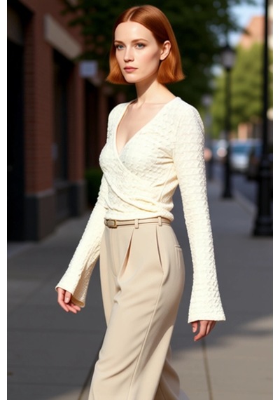 Ersefa Moda Kruvaze Örme Regular Düz Desen Casual Günlük Crop Uzun Kol B Bej